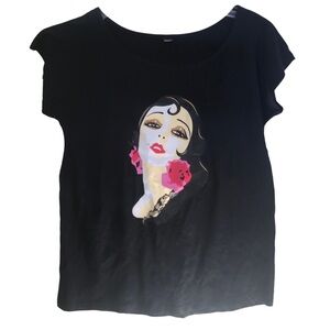 NN Flamenco NEW Lady Print Oversized Cotton Tee Top T-Shirt Short Sleeves Crew